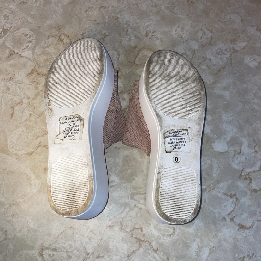 Nude and White platform Slides Elastic Fabric Upper 8M‎ Womens